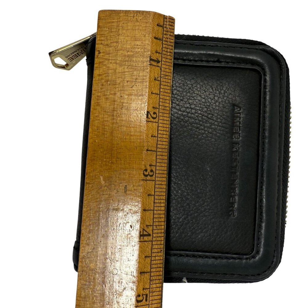 Aimee Kestenberg Wallet Black Leather Compact Zip Around Gold-Tone Zipper Small - Picture 4 of 6